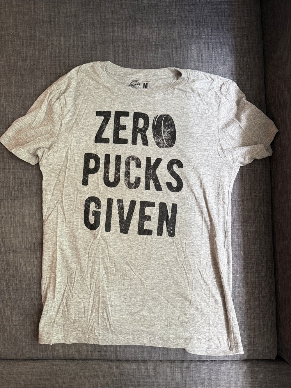 Men's Gray Graphic Tee - "Zero Pucks Given"